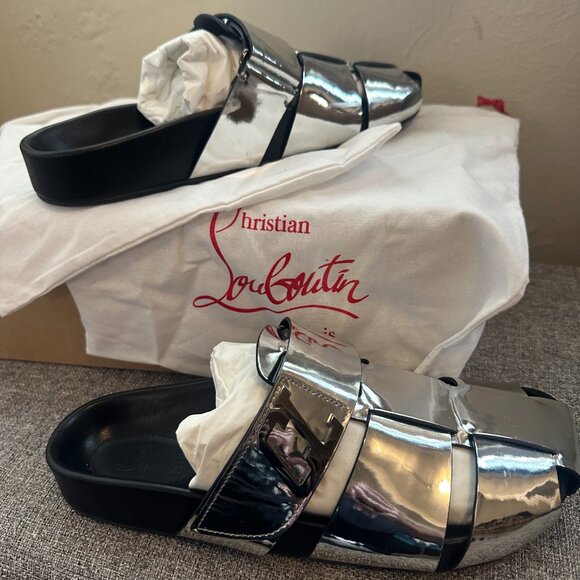 Men's Silver Holographic Christian Louboutin Slides - Picture 1 of 9